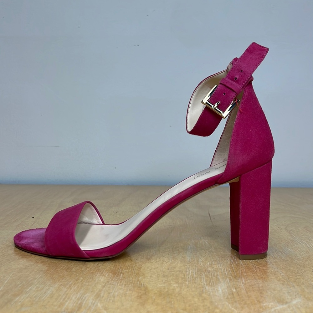 Nine West Pink Suede Ankle Strap Block Heel Sandals Size 11